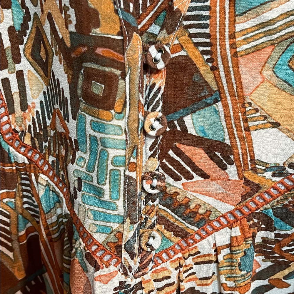 Nurture Turquoise & Brown Patterned Tie-Neck Women’s Dress SZ PL - Picture 7 of 8